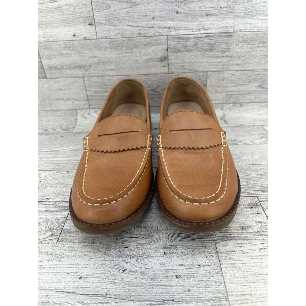 Sperry Seaport‎ Penny Loafers Women Size 7 Tan Leather Slip On Shoes STS82848